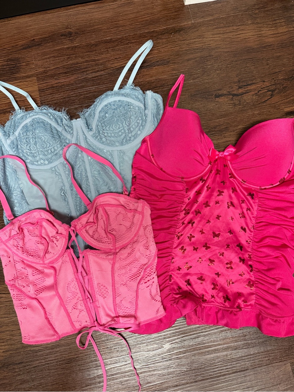 Women's Pink & Light Blue Lace Bustier Tops - Intimates